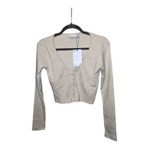 Daisy Street Long Sleeve Scoop Neck Button Up Crop Top